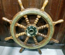 Nautical Wooden & Brass Ship Steering Wheel Vintage Marine Decor Captain’s Wheel