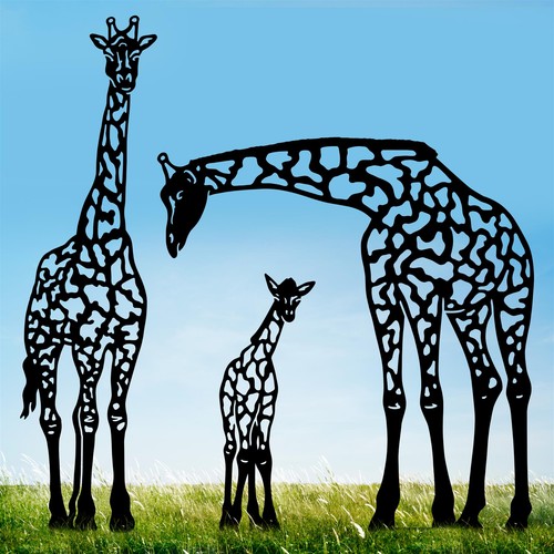 Black giraffe family - black,