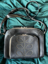 Orla Kiely Black Leather Iris Crossbody Bag