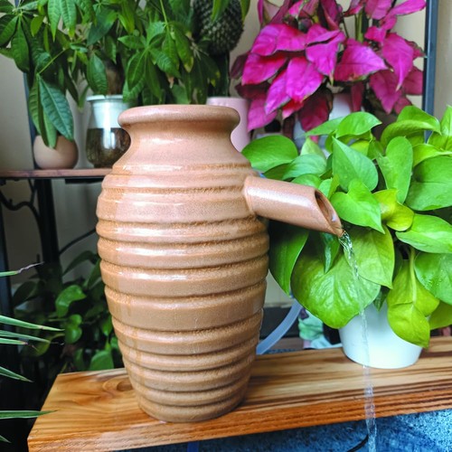 Ceramic garden fountain with - garden,