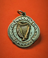 EARLY IRISH PROVINCIAL SILVER WEARABLE PENDANT MEDAL 9KT GOLD HARP SCARCE