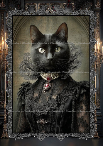 Gothic black cat - cat, dressed