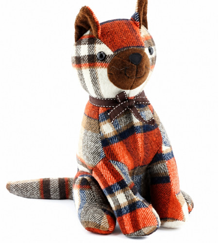 Tartan cat doorstop - cat, weighted