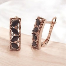 Rolled RG 585 Rose Gold Black White Zircon Earrings English Lock