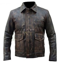 Mens Indiana Jones Harrison Ford Distressed Brown Genuine Cowhide Leather Jacket