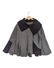 Terry Macey 100% Boiled Wool Jacket Coat SIZE SMALL Grey Black Funnel Sleeves