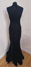 Forever Unique Fishtail Dress Sz 10 Maxi Black Mesh Porsia Stretch Applique Lace