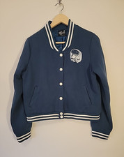 Hell Bunny Blue Teal Wake Up Skull Bomber Jacket Size Small/Medium - Flaw