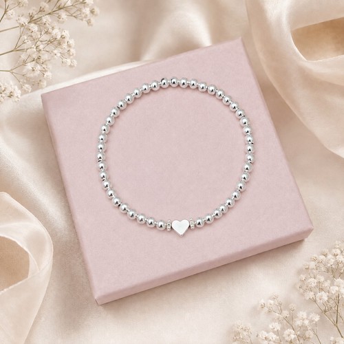 Silver heart bracelet beaded - bracelet,