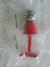 New Vintage Miniature Gumball Machine On Red Stand 1.5"