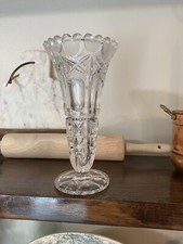 Vintage Hofbauer Lead Crystal Vase Frosted Hearts 8" Valentine Vase