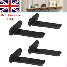 4 Heavy Duty Black Cast Iron Shelf Brackets, 8 Inch Floating Shelf Supports 20cm