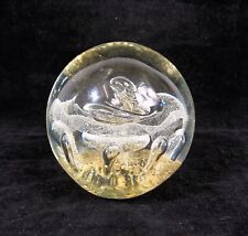 Large Heavy Clear Glass Paperweight With Controlled Bubbles & Gold Details