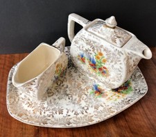 Art Deco 3 piece Empire Shelton Ivory Sunflowers china teapot hot water jug 1938