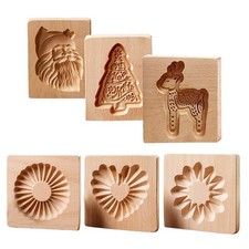 Christmas Wooden Cookie Mold Carved Shortbread Cookie Cutter Decorative Mold 