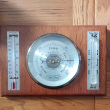 Comitti of London  Vintage wood mounted barometer,thermometer and storm glass