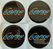 SPEEDLINE CORSE ALLOY WHEEL CENTRE CAPS DOMED STICKERS X4 BLACK BLUE ORANGE 55mm