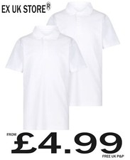 Girls 2 Pack White Polo School T Shirts 3 4 5 6 7 8 9 10 11 12 13 14 15 16 Years