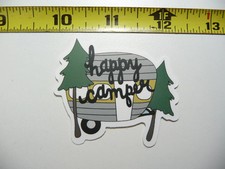 HAPPY CAMPER TEAR DROP TREES SMALL STICKER DECAL HIKING CAMPING WOODS HIKE