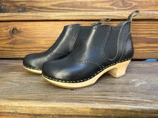 Swedish Hasbeens Women’s Leather Black Chelsea Pull On Ankle Boot Clog 36 EUC