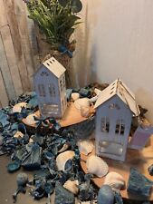 Two Shabby Chic White Tealight House Lanterns 16cm Tall