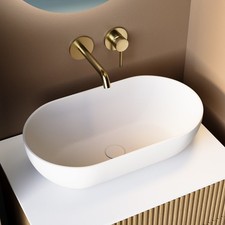 Matt White Oval Stone Resin Countertop Basin with Waste 560mm - Almas ALMAMW560