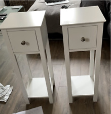 Tall Bedside Table Shabby Chic Side Cabinet Slim Narrow Telephone Lamp Stand Set