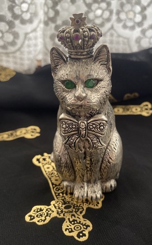 Large silver plated cat pin - plated,