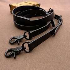 Vintage Black Leather Adult H Back Suspenders For Men Jean Suit With Brass Hook