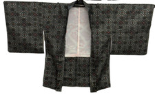 Japanese Vintage Kimono Haori Jacket silk gray oshima tsumugi Height 31.49in