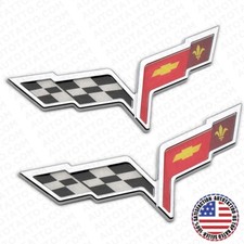 2x For 05-13 C6 Corvette Front Hood Rear Crossed Flags Badge Emblem Chrome Sport