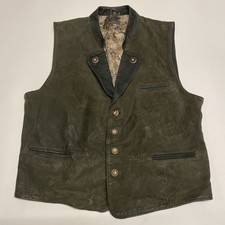 Vintage Vest Mens XL Green Leather Oktoberfest Hunting Austrian Waistcoat Gilet