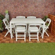 White Plastic Rattan Table & 6