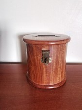 Vintage Wooden Piggy Bank Money Box with Brass Padlock & Key Hand Made Coin Bank