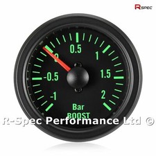 52mm Green Traditional Black Face Turbo Boost Pressure Gauge Kit - Bar 