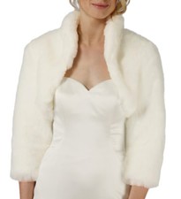 FAUX FUR 3/4 LONG SLEEVE BRIDAL SHRUG/WEDDING BOLERO/CAPELET/COAT/CAPE/JACKET