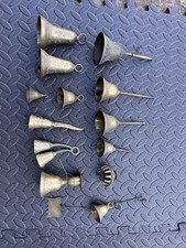 13 x Antique Brass Bells collection with etched finishing, claw bell dinner bell