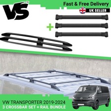 FOR VW TRANSPORTER T6.1 SWB - BLACK ROOF RACK RAILS & 3 BLACK CROSS BARS KIT