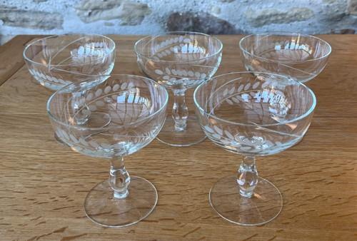 Vintage champagne coupe etched - coupe,