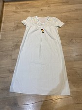 Vintage St Michael Long Light Green Nightie Lace Embroidered Silk Bodice 16-18UK