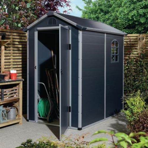 Plastic shed grey with white