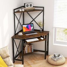 Home Office Corner Desk w/ Hutch Wooden Computer Desk w/Shelves & Keyboard Tray