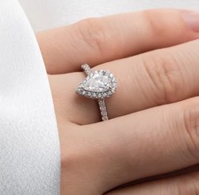 1.25 CT 925 silver Pear Moissanite Wedding Ring Halo With Accent Engagement Ring
