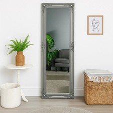 Tall slim silver wall mirror
