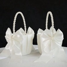 Girls Satin Flower Basket for Wedding Girl's Flower Basket