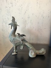 Antique Old Dynasty Bronze Gold/Green Phoenix Statue