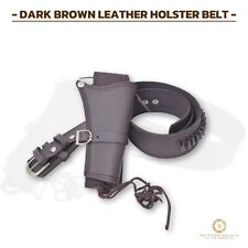 Single Gun Holster Belt Western Style Genuine Dark Brown Leather Premium Quality