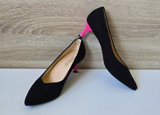 Peter Kaiser Leather Pumps Kitten Heel Silver Black Heel Pink Size 4.5 = 37