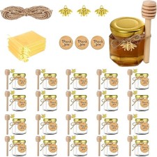 20 Pack Mini Honey Jars, 1.5 oz Small Hexagon Glass Honey Jar with Wood Dipper,