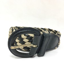 Polo Ralph Lauren Belt Mens Size Large L Black Beige Woven Leather Vintage